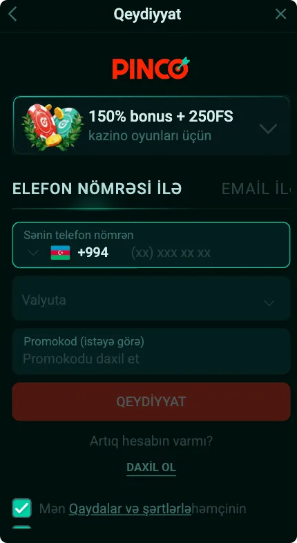 Pinco qeydiyyat 2.1 versiyasına